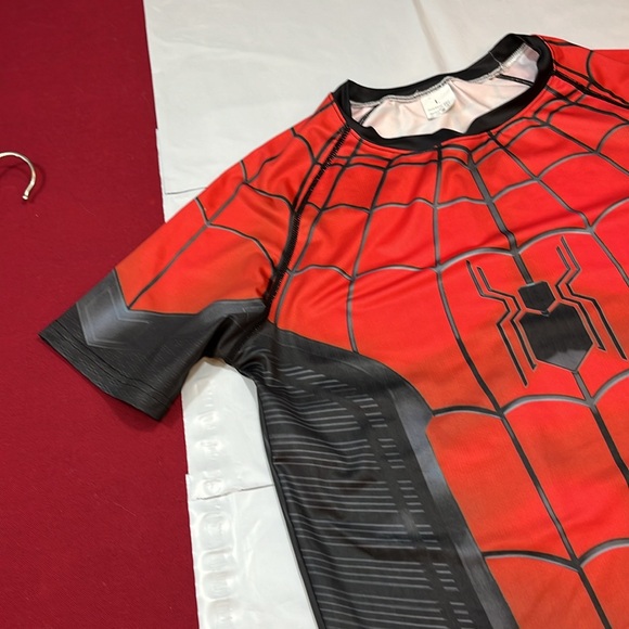 SPIDER-MAN red black COMPRESSION SHIRT polyester spandex super hero men L Tshirt - Picture 4 of 8